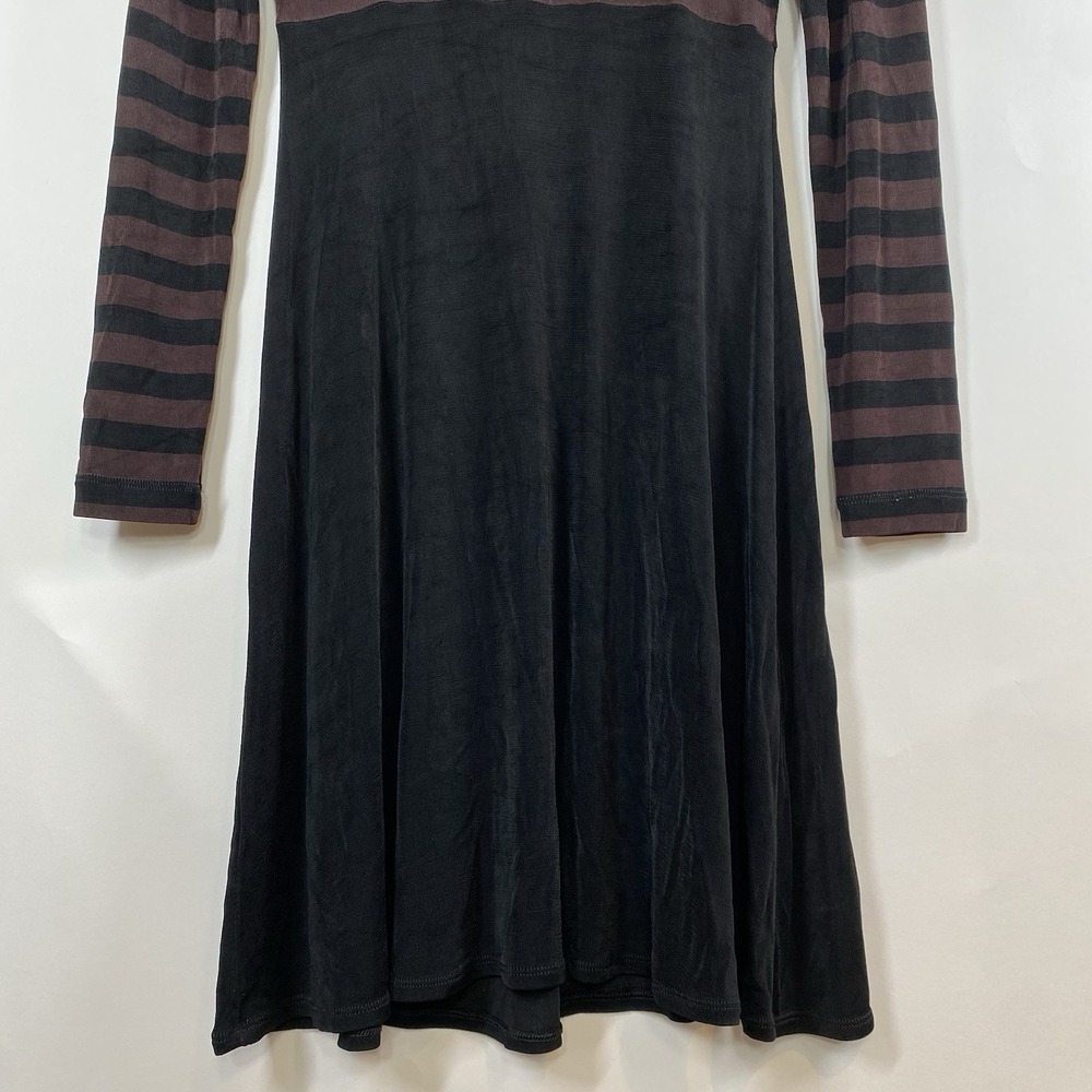 BCBG Maxazria Striped Mockneck Dress XS Emo Twee Black Jersey Knit Long Sleeve - Picture 3 of 14